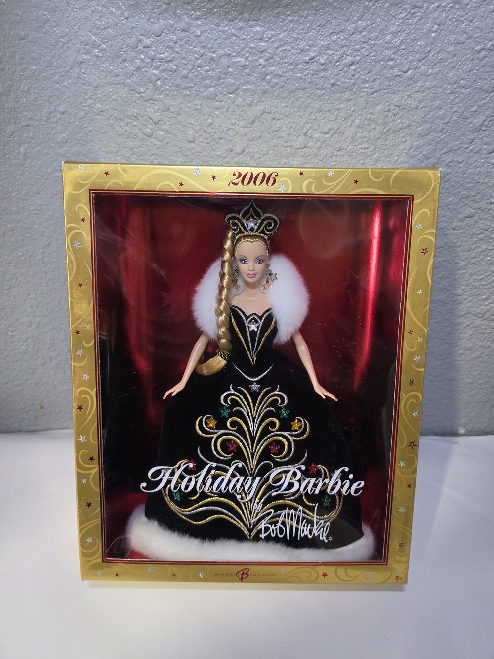 Barbie 2006 Holiday Doll in Black Gown with White Fur Trim